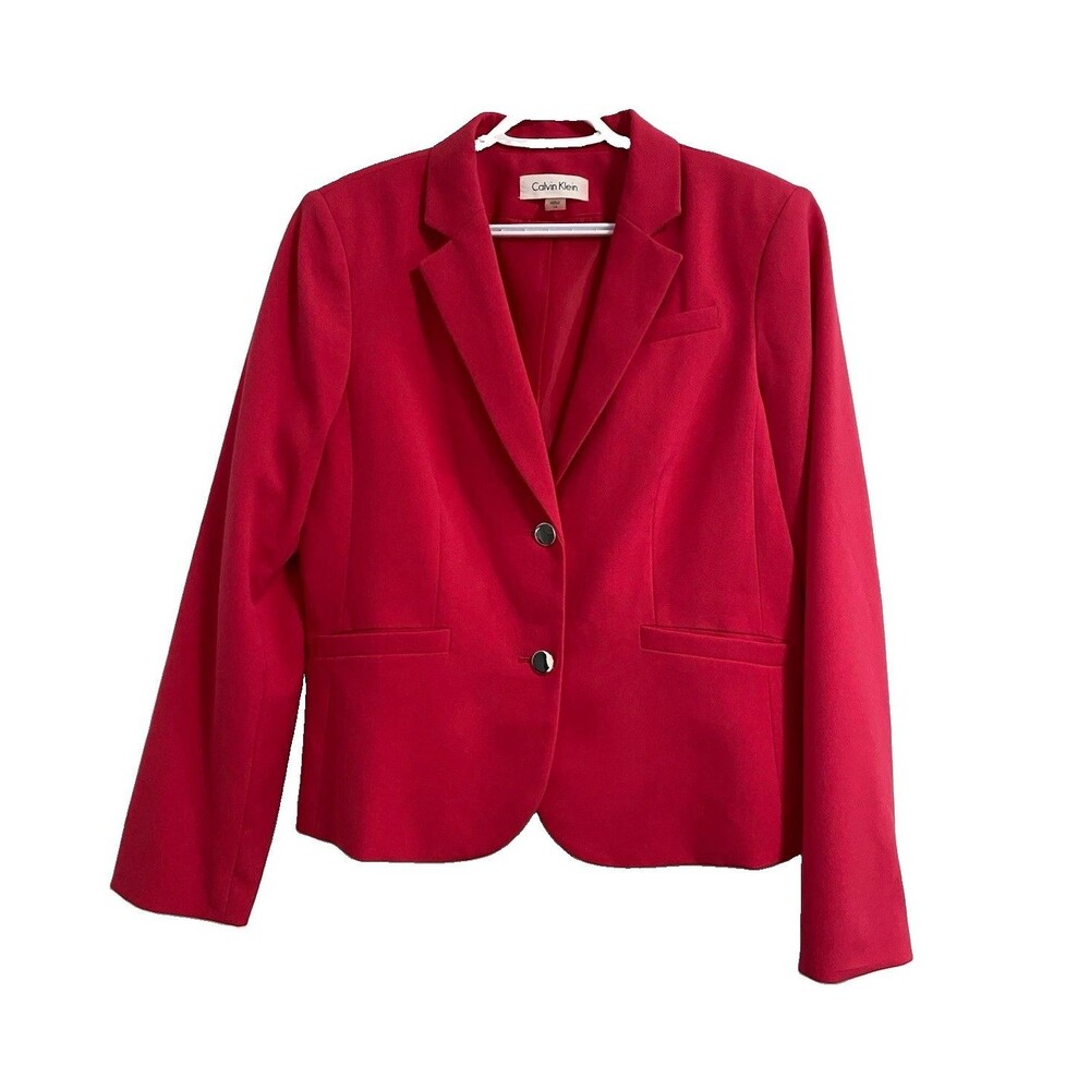 Calvin Klein Women's Pink Twill Lined 2-Button Blazer Suit Jacket Size 14